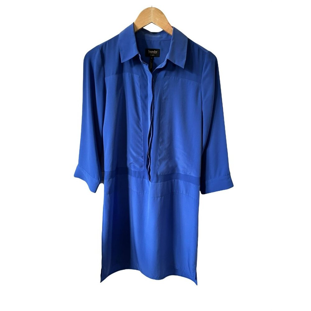 Laundry by Shelli Segal Dress Blue Shirt Dress Knee Length Button Front Size 4